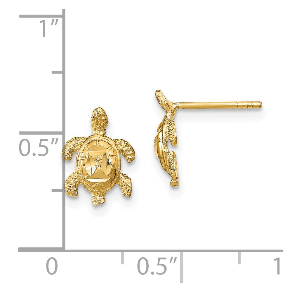 14K Gelbgold Poliert Diamantiert Meer Schildkröte Ohrstecker