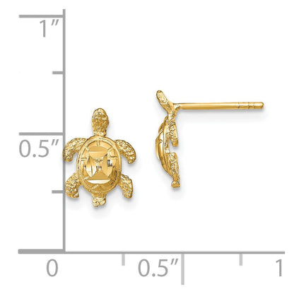 14K Gelbgold Poliert Diamantiert Meer Schildkröte Ohrstecker