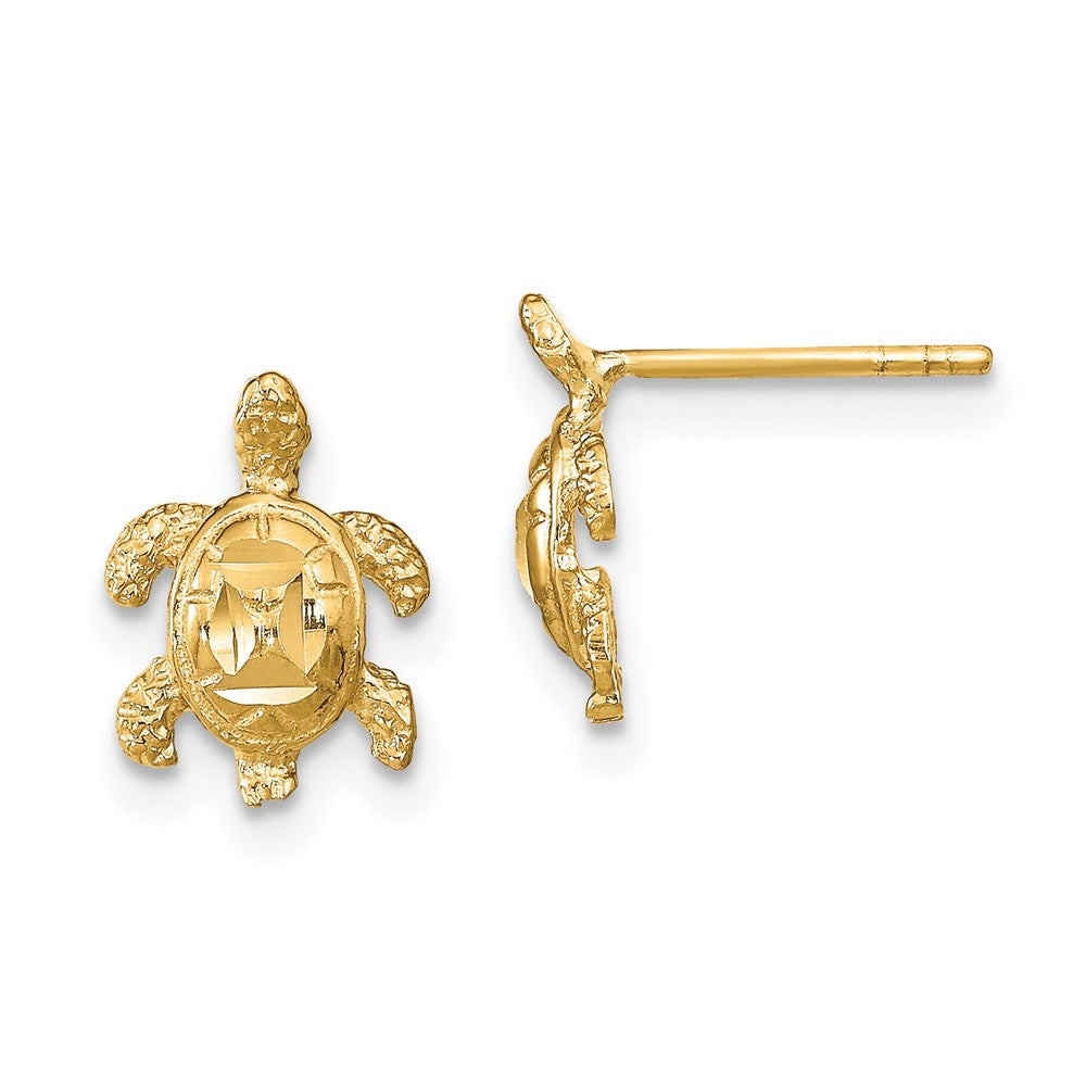 14K Gelbgold Poliert Diamantiert Meer Schildkröte Ohrstecker