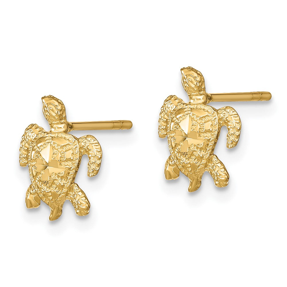14K Gelbgold Poliert Diamantiert Meer Schildkröte Ohrstecker