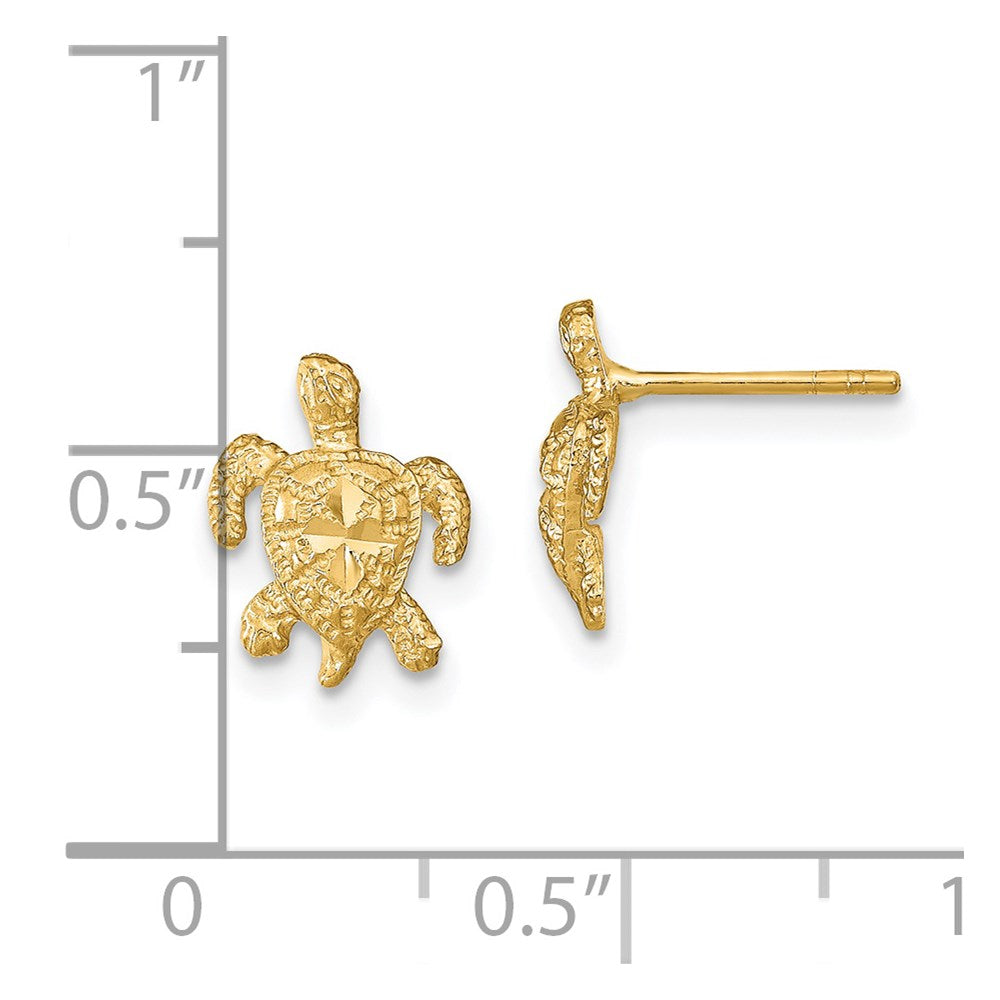 14K Gelbgold Poliert Diamantiert Meer Schildkröte Ohrstecker