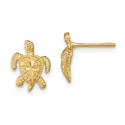 14K Gelbgold Poliert Diamantiert Meer Schildkröte Ohrstecker