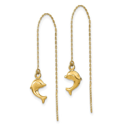 14K Gelbgold Poliert Dolphins Durchzieher-Ohrringe