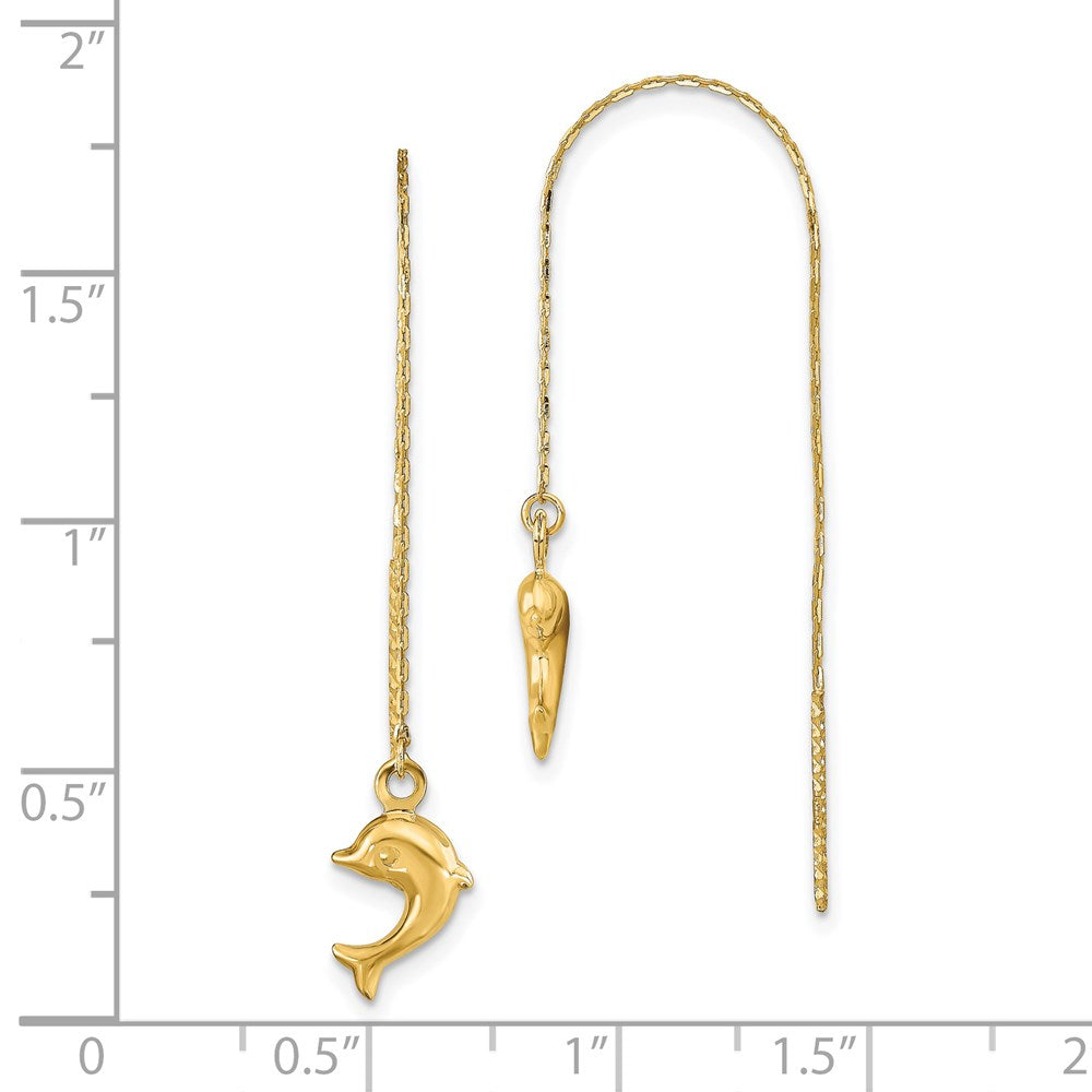 14K Gelbgold Poliert Dolphins Durchzieher-Ohrringe