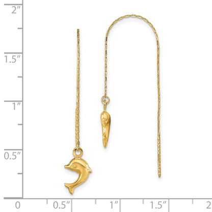 14K Gelbgold Poliert Dolphins Durchzieher-Ohrringe