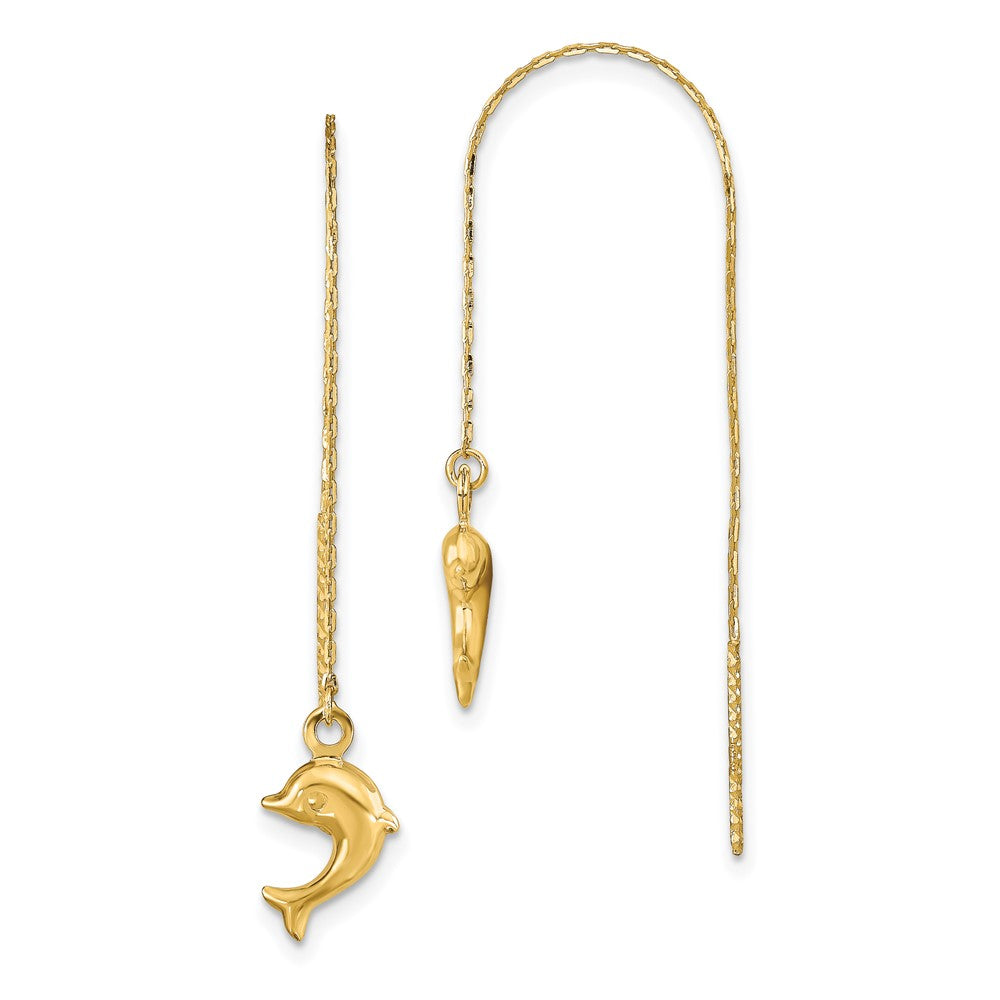 14K Gelbgold Poliert Dolphins Durchzieher-Ohrringe