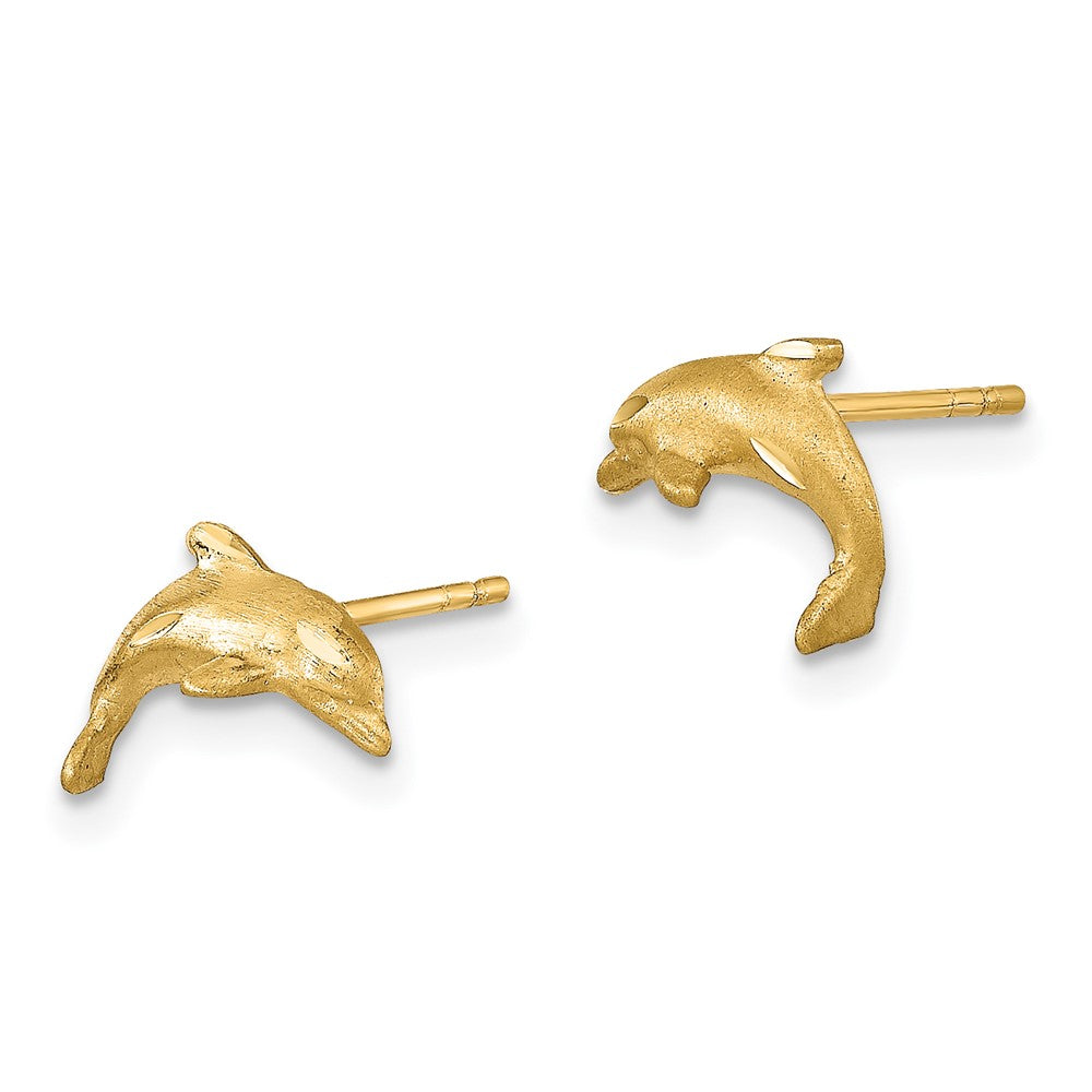 14K Gelbgold Satiniert Diamantiert Delfin Ohrstecker
