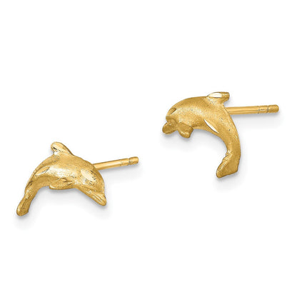 14K Gelbgold Satiniert Diamantiert Delfin Ohrstecker
