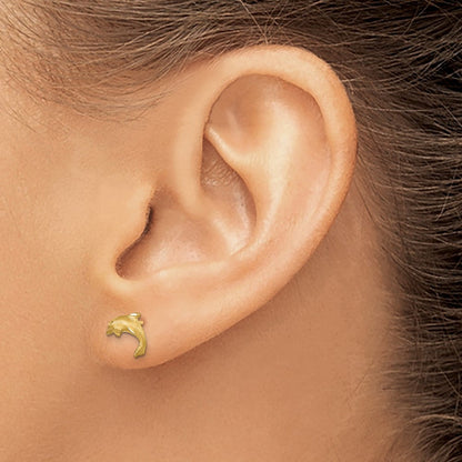 14K Gelbgold Satiniert Diamantiert Delfin Ohrstecker