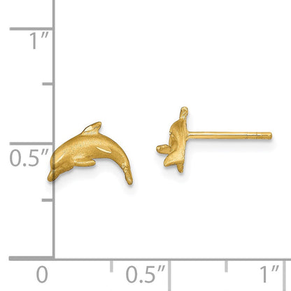 14K Gelbgold Satiniert Diamantiert Delfin Ohrstecker