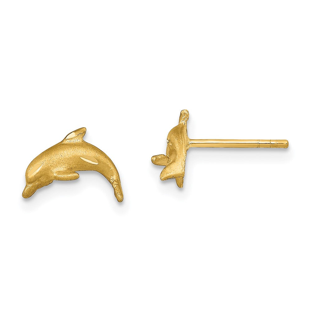 14K Gelbgold Satiniert Diamantiert Delfin Ohrstecker