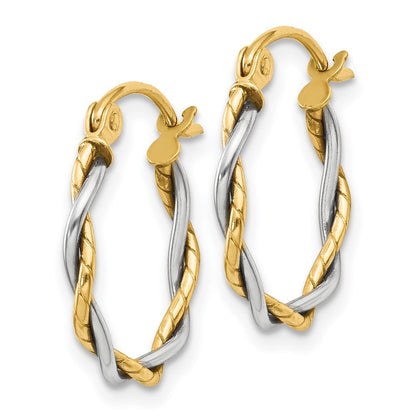 14K Bicolor Poliert 1.8mm Gedreht Creolen