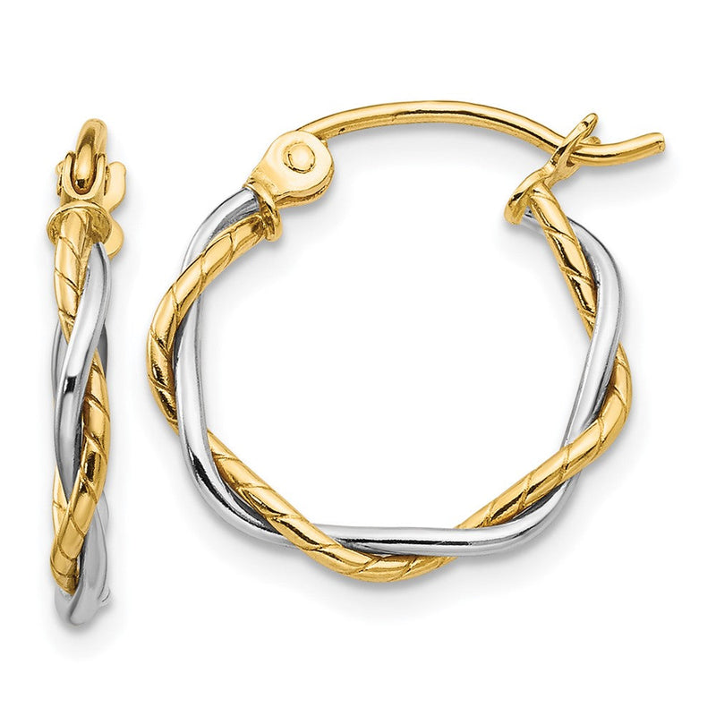 14K Bicolor Poliert 1.8mm Gedreht Creolen