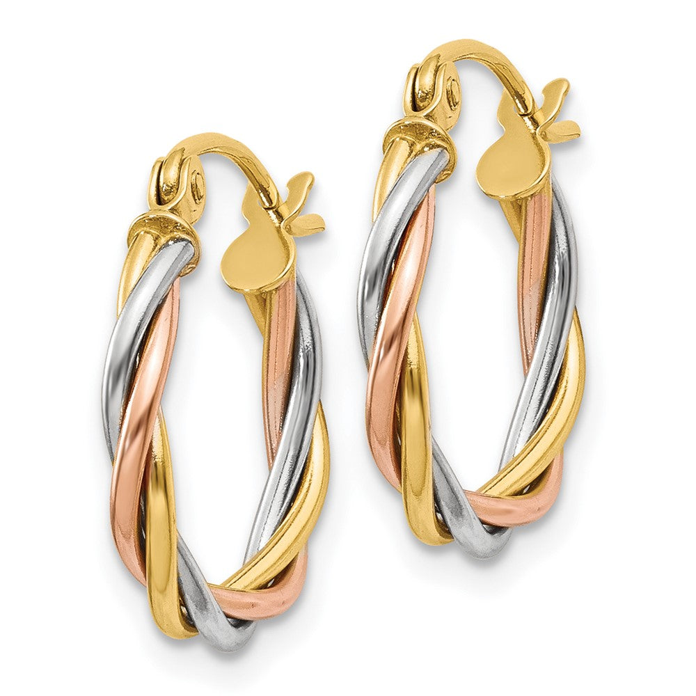 14K Tricolor Poliert 2.5mm Gedreht Creolen
