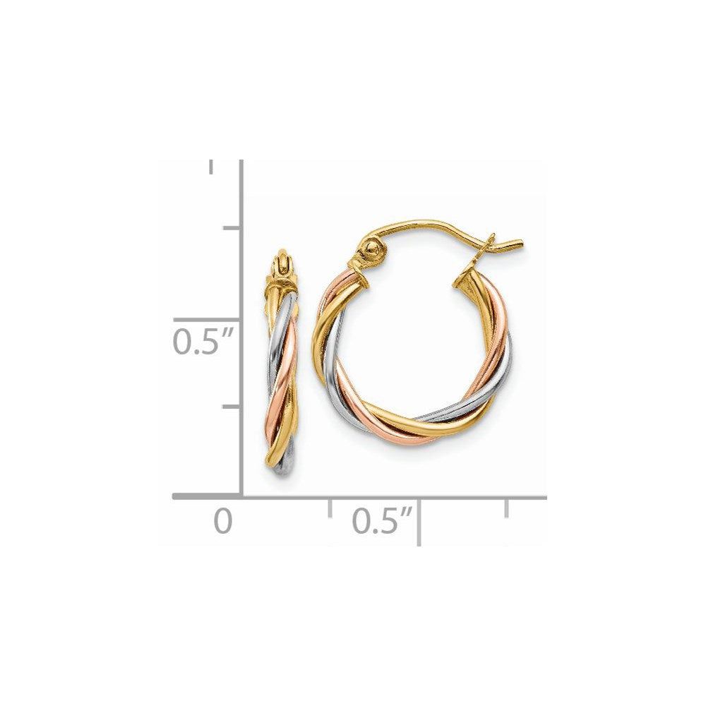 14K Tricolor Poliert 2.5mm Gedreht Creolen
