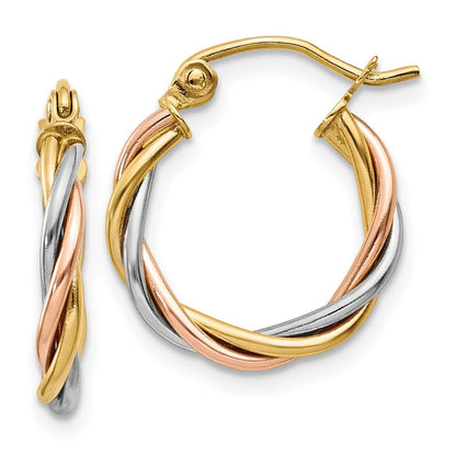 14K Tricolor Poliert 2.5mm Gedreht Creolen