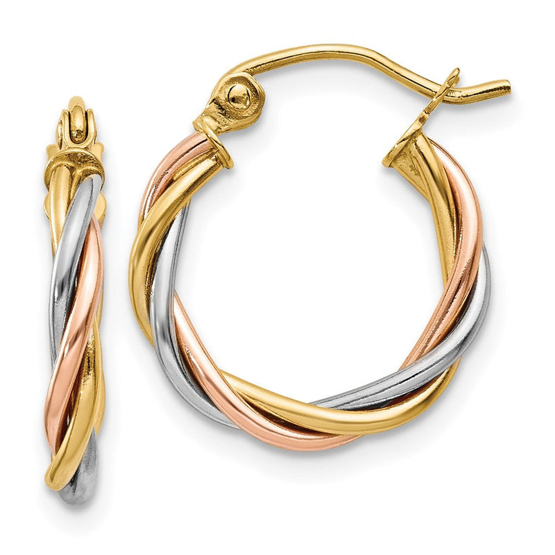 14K Tricolor Poliert 2.5mm Gedreht Creolen