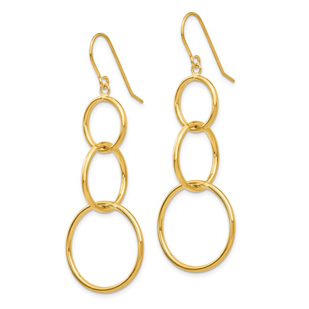 14K Gelbgold 3 Kreis Hängend Draht Ohrringe