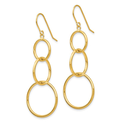 14K Gelbgold 3 Kreis Hängend Draht Ohrringe