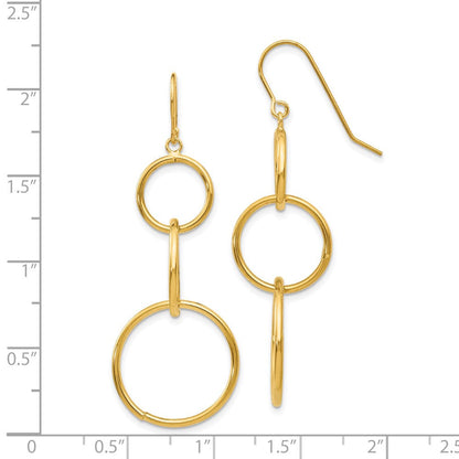 14K Gelbgold 3 Kreis Hängend Draht Ohrringe