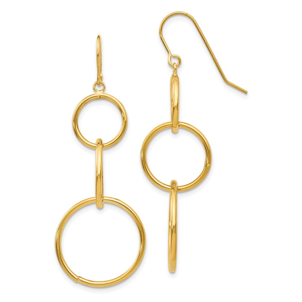14K Gelbgold 3 Kreis Hängend Draht Ohrringe