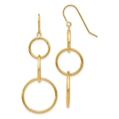 14K Gelbgold 3 Kreis Hängend Draht Ohrringe