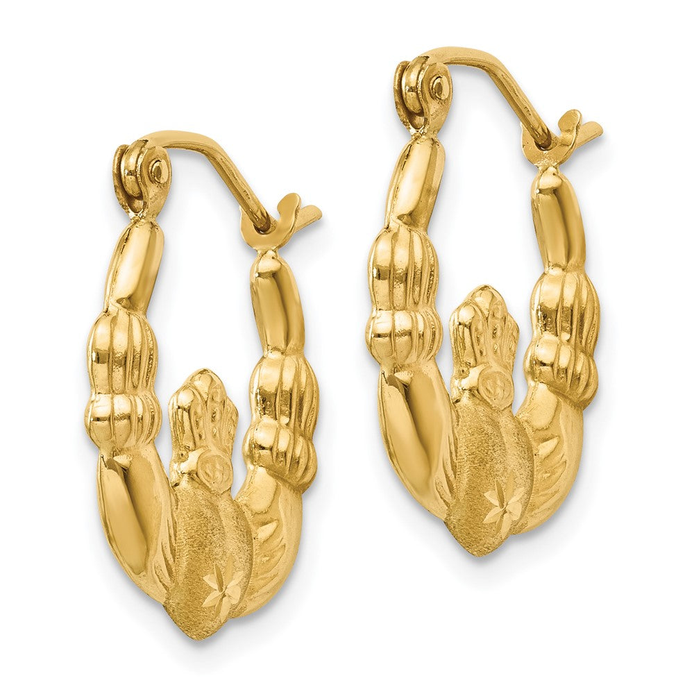 14K Gelbgold Poliert und Satiniert Claddagh Creolen