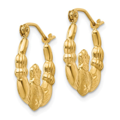 14K Gelbgold Poliert und Satiniert Claddagh Creolen