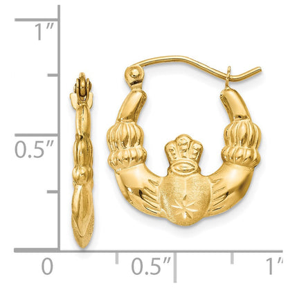 14K Gelbgold Poliert und Satiniert Claddagh Creolen