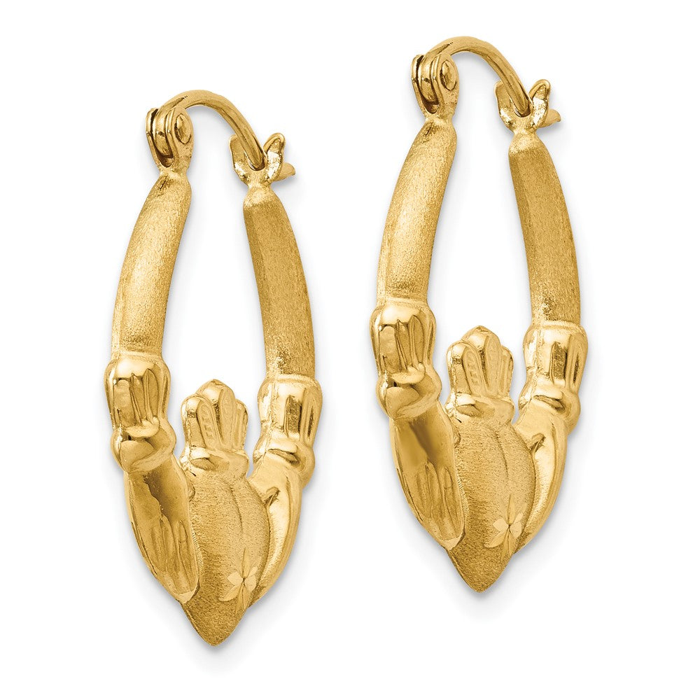 14K Gelbgold Poliert und Satiniert Claddagh Creolen