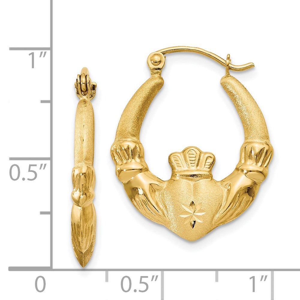 14K Gelbgold Poliert und Satiniert Claddagh Creolen