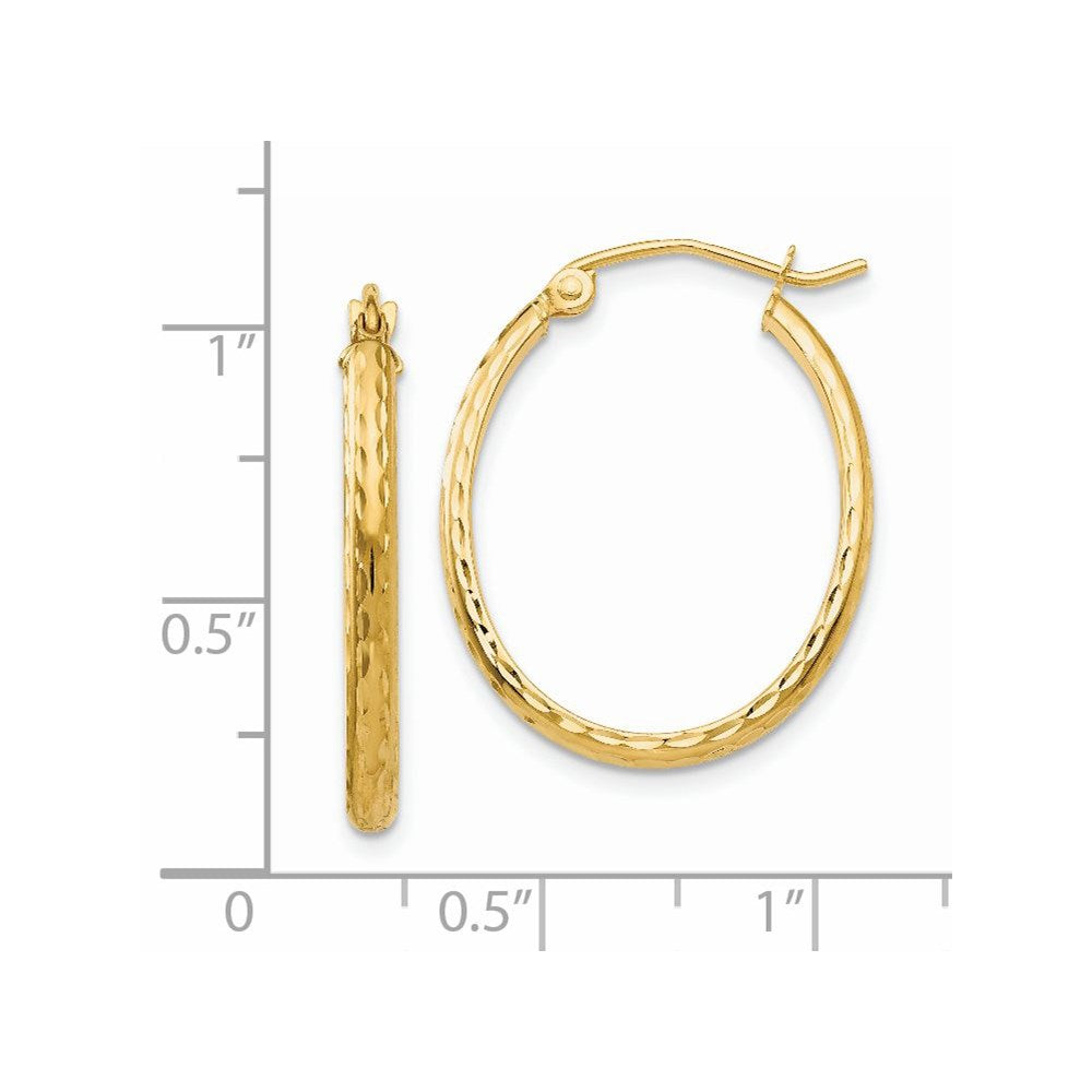 14K Gelbgold Leicht Diamantiert Oval Creolen