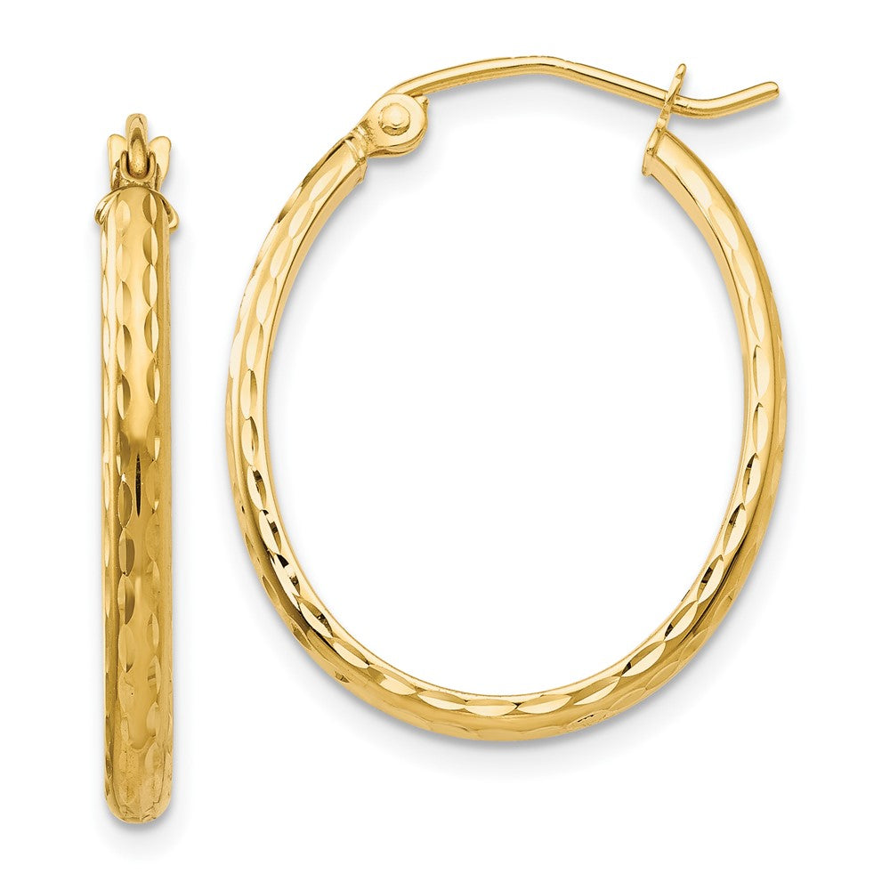 14K Gelbgold Leicht Diamantiert Oval Creolen