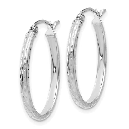 14K Weißgold Leicht Diamantiert Oval Creolen