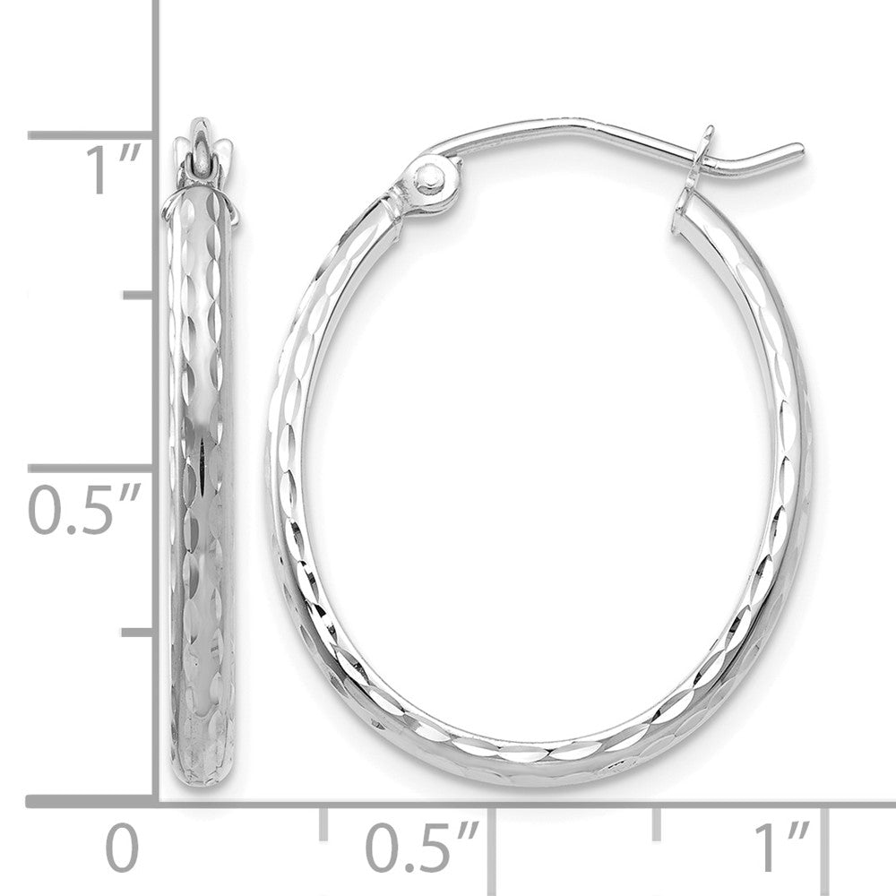 14K Weißgold Leicht Diamantiert Oval Creolen