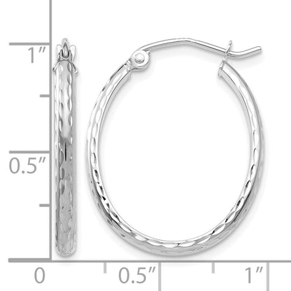 14K Weißgold Leicht Diamantiert Oval Creolen