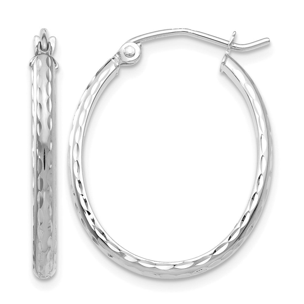 14K Weißgold Leicht Diamantiert Oval Creolen