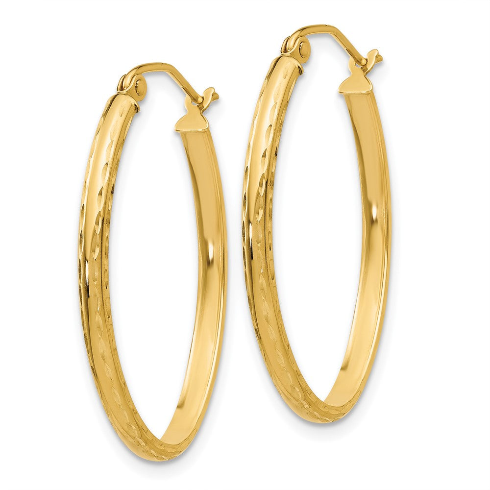14K Gelbgold Leicht Diamantiert Oval Creolen