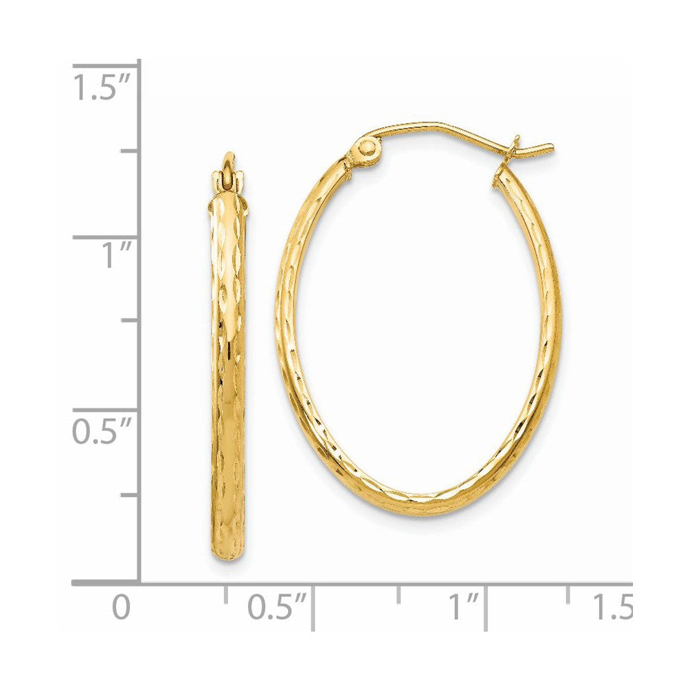14K Gelbgold Leicht Diamantiert Oval Creolen