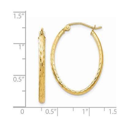 14K Gelbgold Leicht Diamantiert Oval Creolen