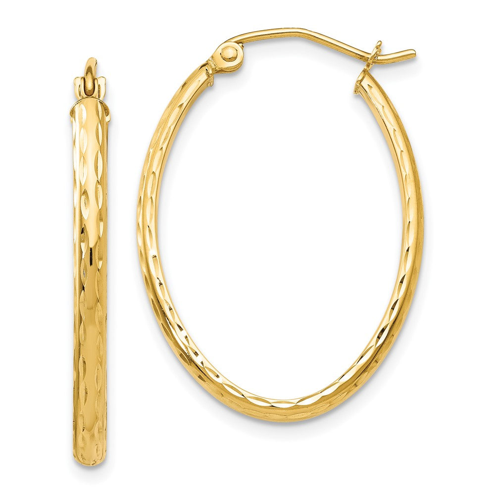 14K Gelbgold Leicht Diamantiert Oval Creolen