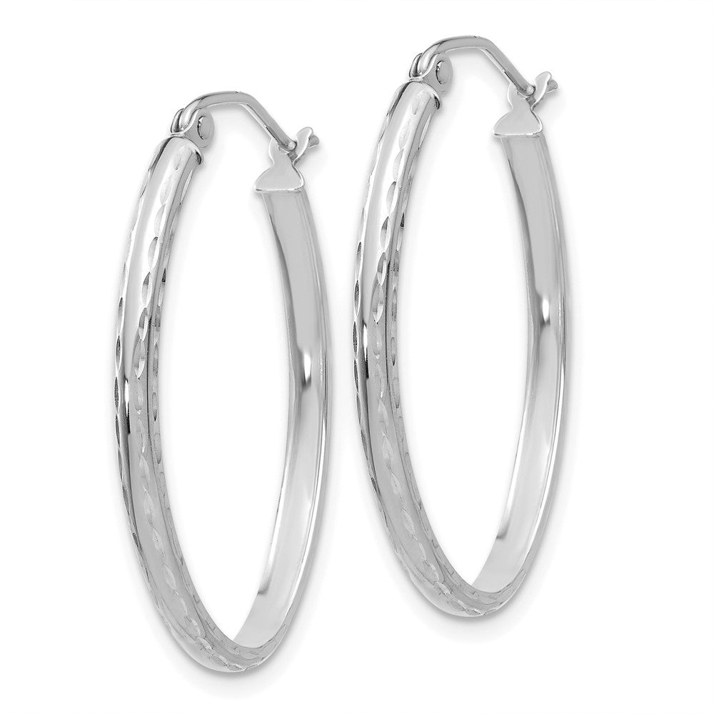 14K Weißgold Leicht Diamantiert Oval Creolen