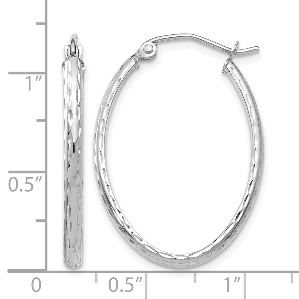 14K Weißgold Leicht Diamantiert Oval Creolen