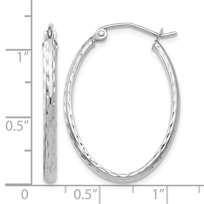14K Weißgold Leicht Diamantiert Oval Creolen