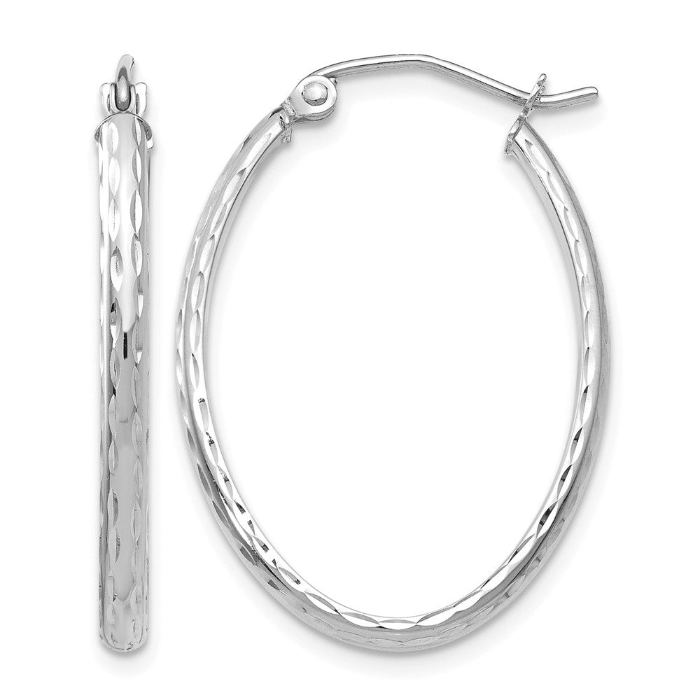 14K Weißgold Leicht Diamantiert Oval Creolen