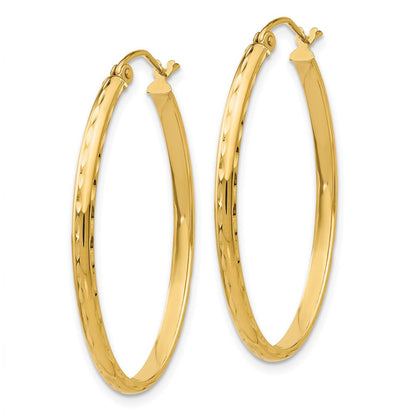 14K Gelbgold Leicht Diamantiert Oval Creolen