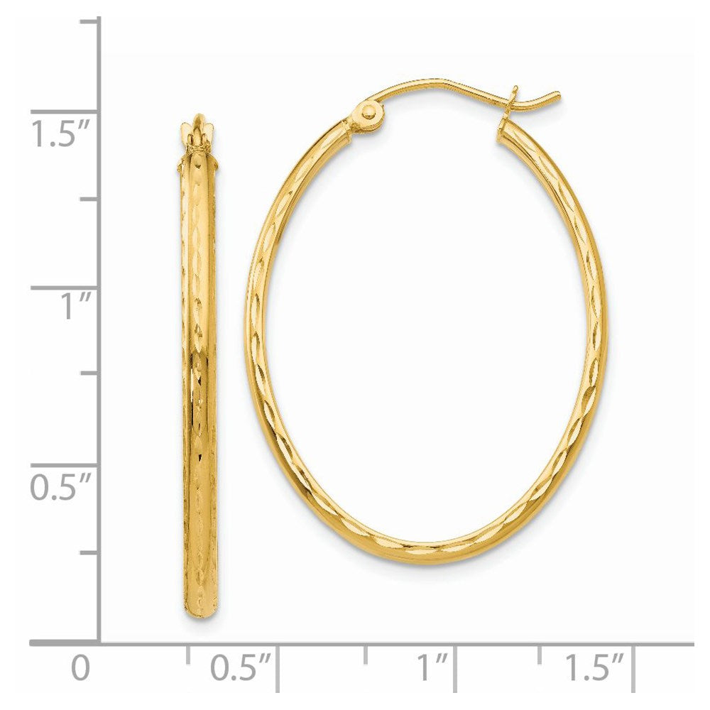 14K Gelbgold Leicht Diamantiert Oval Creolen