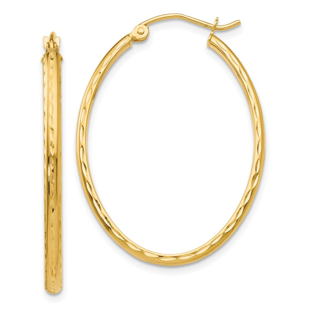 14K Gelbgold Leicht Diamantiert Oval Creolen