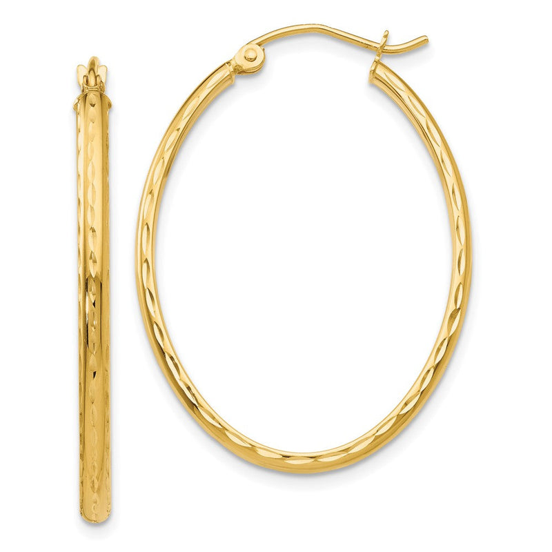 14K Gelbgold Leicht Diamantiert Oval Creolen