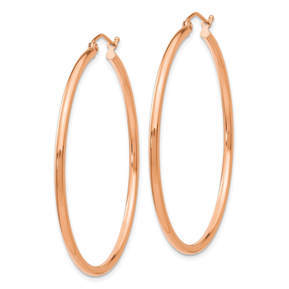 14K Roségold Poliert 2mm Leicht Röhre Creolen
